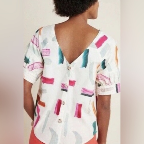 Anthropologie x Aimee Clarke Multicolor Brushstroke Poplin Blouse Size Small - Picture 5 of 7